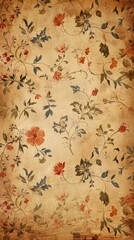 Craft a vintage floral greeting card. Copy space for text, banner. Vintage paper backdrop, creating an intricate frame.