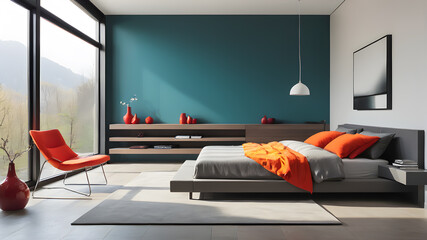 Interior modern colored bedroom, Minimalism Generative AI