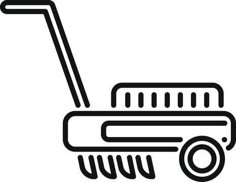 recommend clip art: Simple black and white illustration of a lawn mower in line art style, suitable for icons or logos