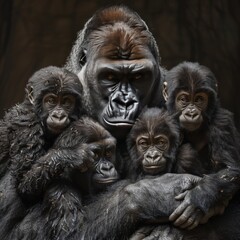 Obraz premium Gorilla Family Portrait: Strong Bond in a Protective Environment