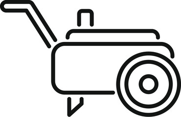 Vector line icon of a lawn mower with minimalist design for gardening and yard maintenance. Simple black and white drawing for landscaping and outdoor activities.Editable stroke for customizable use
