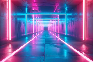 Naklejka premium Vibrant Neon Tunnel Hallway Interior