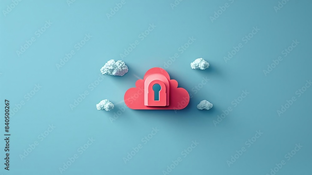 Poster a minimalist cloud security icon in the lowerleft third with a plain blue background