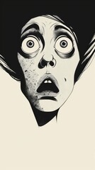 Obraz premium Intense Fear and Surprise - Minimalist Digital Artwork of Wide-Eyed Face in Shocked Expression