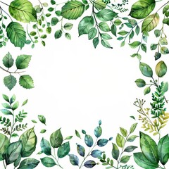 Obraz premium illustration Hand drawn leaves with a green watercolor texture isolated on white background, with copy space