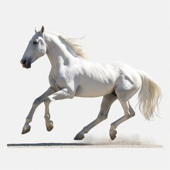 White horse running, full body shot on white background