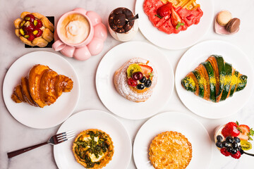 French pastry flat lay composition