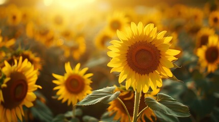 Fototapeta premium Vibrant Sunflower Field at Sunrise