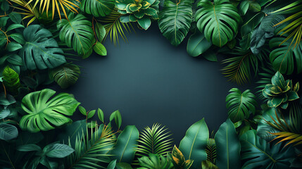 A green leafy jungle with a large green leaf in the center