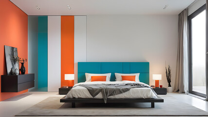 Interior modern colored bedroom, Minimalism Generative AI