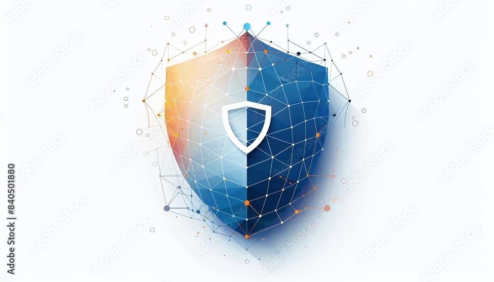 Aufkleber a minimalistic network protection icon in the lowerright third with a white background