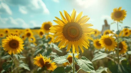 Bright Sunflowers Field: Serene Rural Scenery