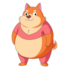 A cartoon dog in pink clothes on a white background