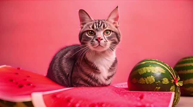 kitten with watermelon