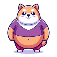 Shiba inu dog in purple shirt and red pants, showing a happy gesture