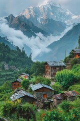 Obraz premium Serene Mountainous Village Scene