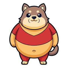 Obraz premium The cartoon dog is dressed in a red shirt and pants, looking cheerful