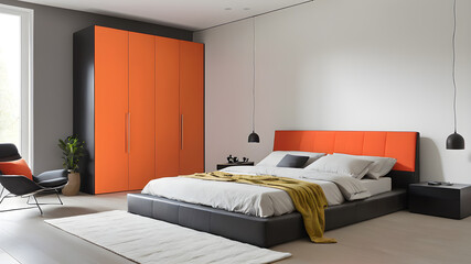 Interior modern colored bedroom, Minimalism Generative AI