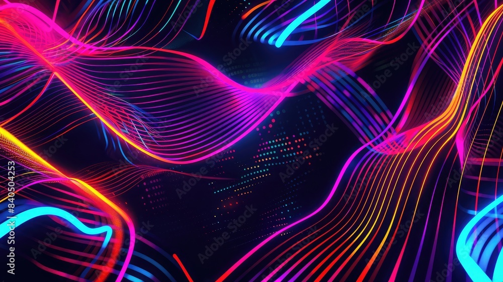 Aufkleber abstract black background with neon-colored lines and shapes, adding a vibrant and modern contrast