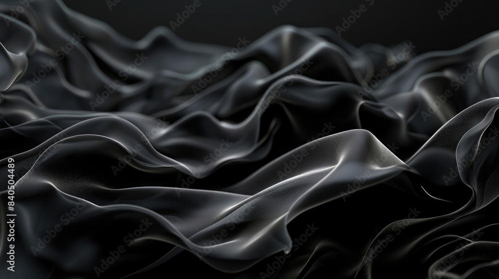Poster abstract black background with soft, flowing lines and curves, evoking a sense of movement and fluid