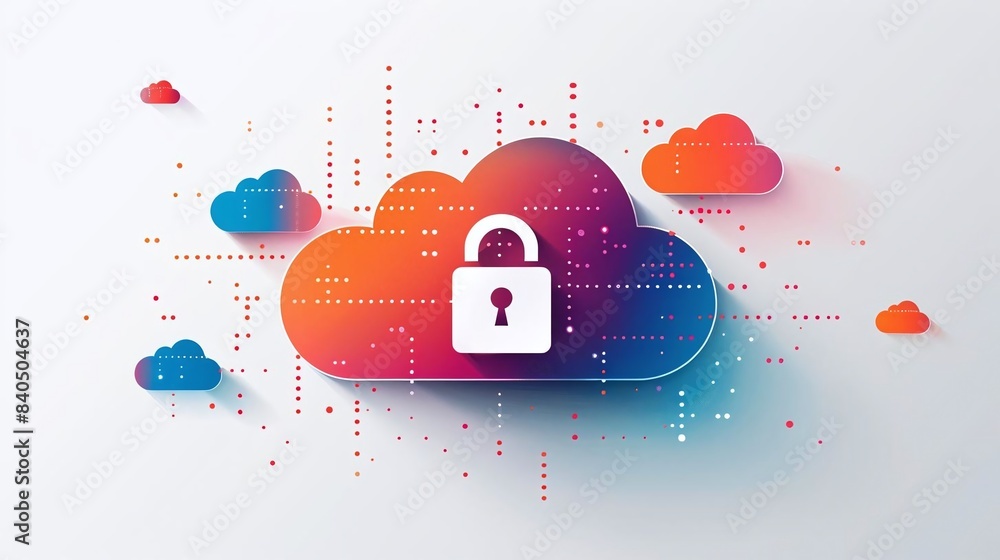 Poster a flat cloud security icon in the lowerleft third with a plain white background
