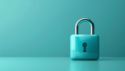 A flat design padlock icon in the lowerleft third against a solid light blue background