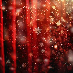 Mystical Christmas Snowfall on a Festive Red Background