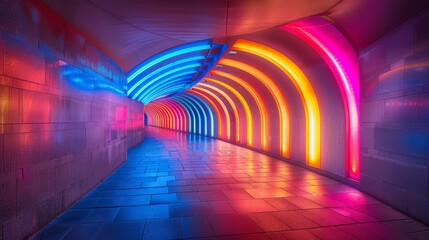 Vibrant Tunnel Art with Colorful Lights and Glowing Effects