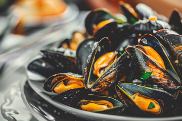 close up of mussels in the plate - Powered by Adobe