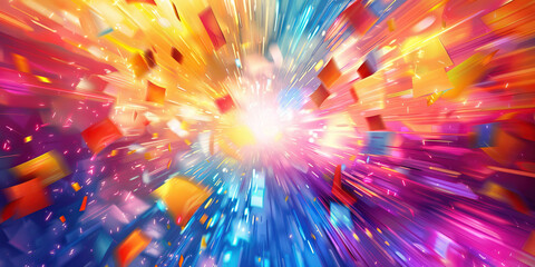 Sale Spectral Burst: Abstract burst of colorful sale tags and banners radiating outward like rays of light
