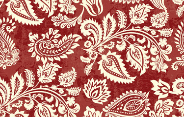 Abstract Paisley Traditional Scribble Style Hand Drawn Ikat Seamless Vector Pattern Trendy Fashion Colors Perfect for Allover Fabric Print or Wall Paper Damask Ethnic Concept Bright Orange White Tones