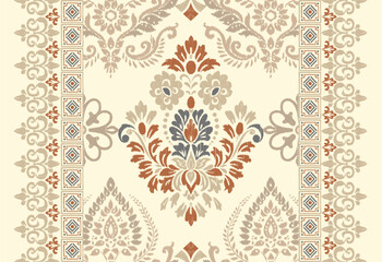 Abstract Traditional Scribble Style Hand Drawn Ikat Seamless Vector Pattern Trendy Fashion Colors Perfect for Allover Fabric Print or Wall Paper Damask Ethnic Concept Bright Orange White Tones