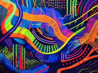 Colorful Ethnic Abstract Background with Seamless Lines Illustration