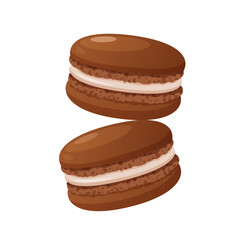 French macaron dessert with chocolate flavor isolated on white background.
