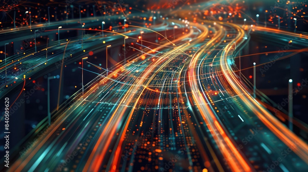 Aufkleber composite image of a superhighway with data cables and fiber optic lines, representing the infrastru