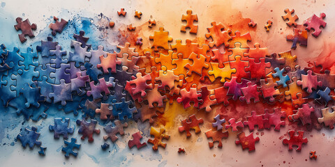 Fototapeta premium A colorful jigsaw puzzle with pieces of different colors and shapes