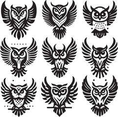 set of owls  silhouettes  vector illustration  