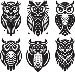 set of owls  silhouettes  vector illustration  