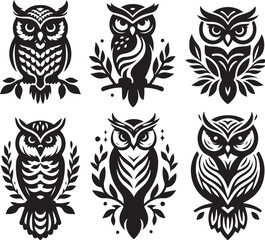 set of owls  silhouettes  vector illustration  