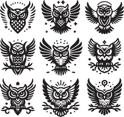 Obraz premium set of owls silhouettes vector illustration 