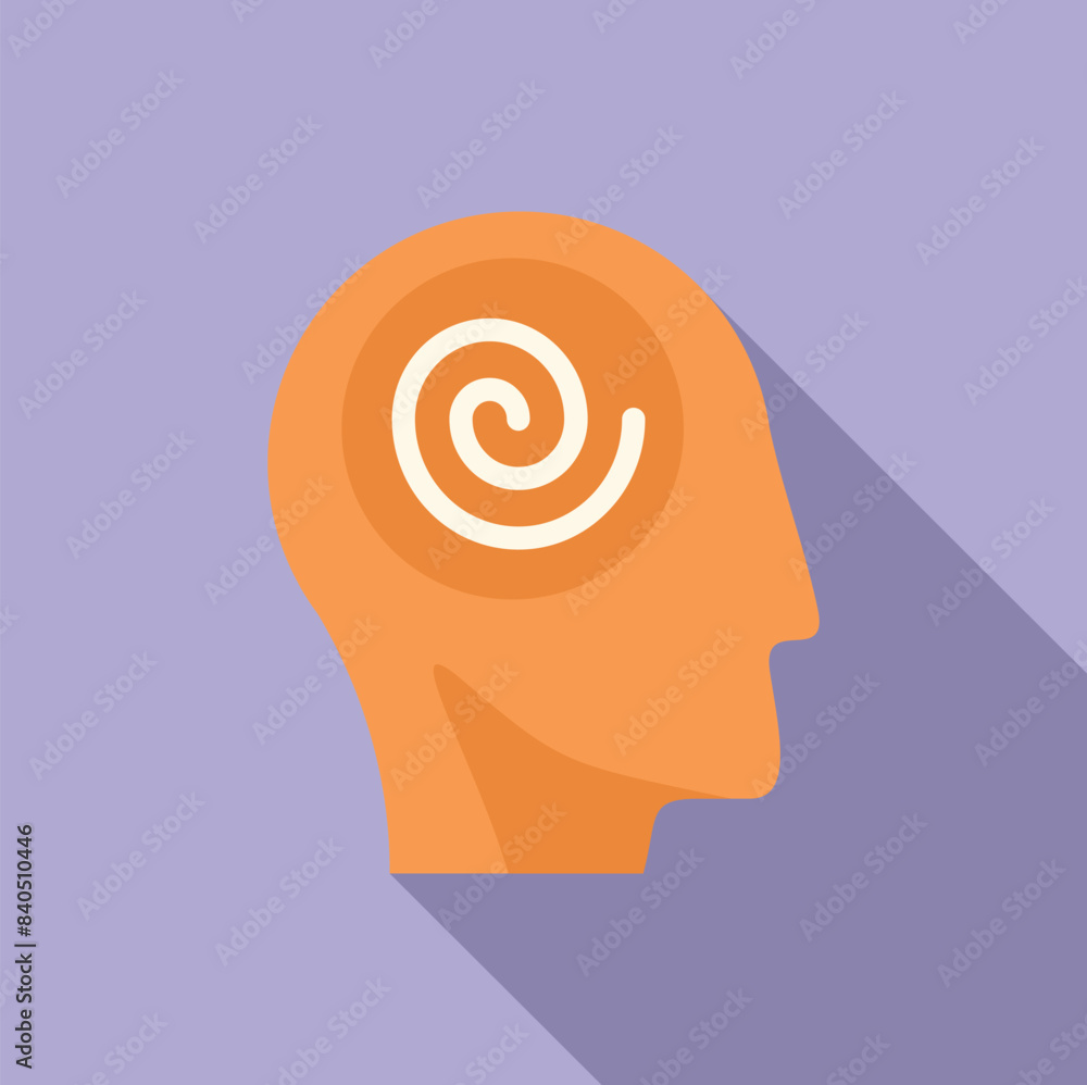 Poster vector illustration of a profile view human head with a spiral pattern symbolizing complex thinking 