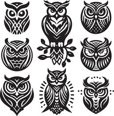set of owls  silhouettes  vector illustration  