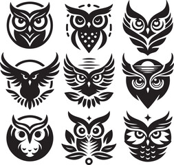 set of owls  silhouettes  vector illustration  