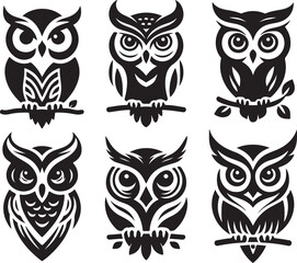set of owls  silhouettes  vector illustration  