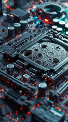 Fototapeta premium Graphic of 3D model of futuristic technology data graph on an electronic mainboard on the lunar surface