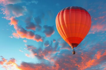 Fototapeta premium A hot air balloon ascending into a colorful sky, representing freedom and the pursuit of new opportunities