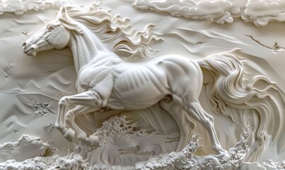 Beautiful horse 3d relief wallpaper