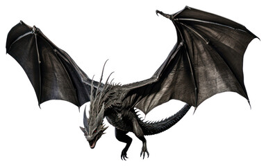 PNG Black dragon animal wing white background © Rawpixel.com