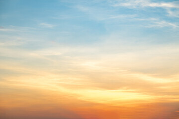 Beautiful , luxury soft gradient orange gold clouds and sunlight on the blue sky perfect for the background, take in everning,Twilight, Large size, high definition landscape photo