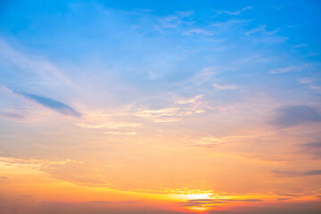 Beautiful , luxury soft gradient orange gold clouds and sunlight on the blue sky perfect for the background, take in everning,Twilight, Large size, high definition landscape photo